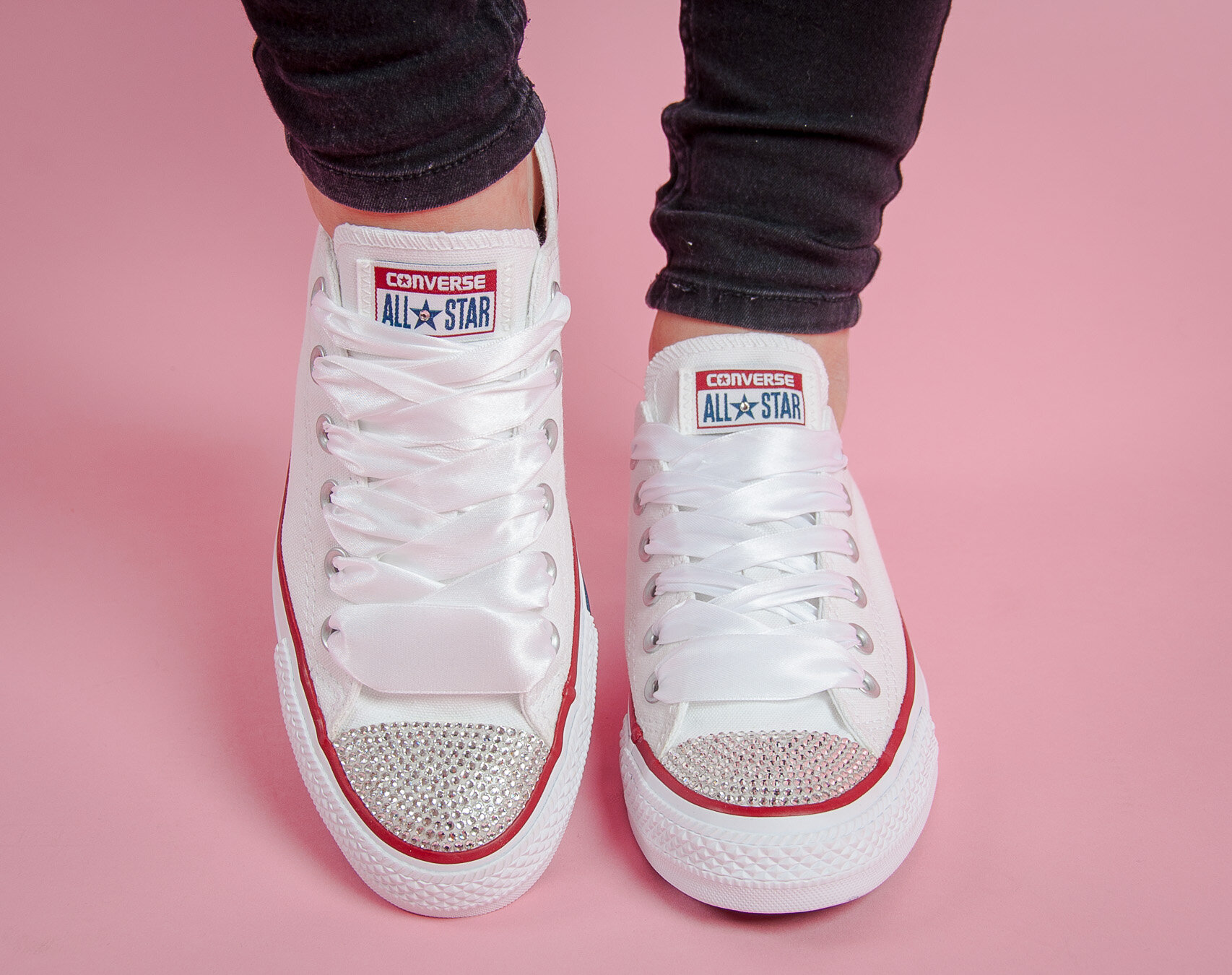 Damske Boty Shoozers Converse Crystal Low White Silver Snapbacks Cz