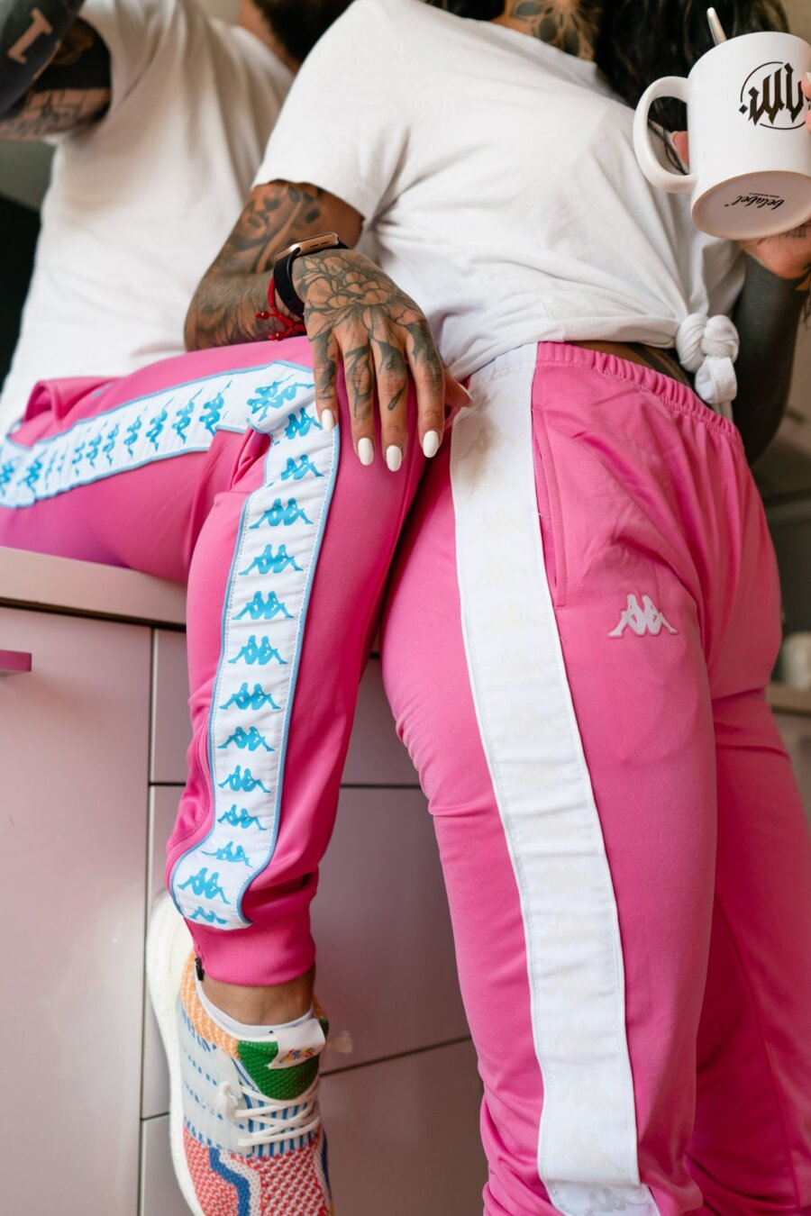 Teplaky Kappa 222 BANDA RASTORIA Slim Fuchsia Light White Snapbacks