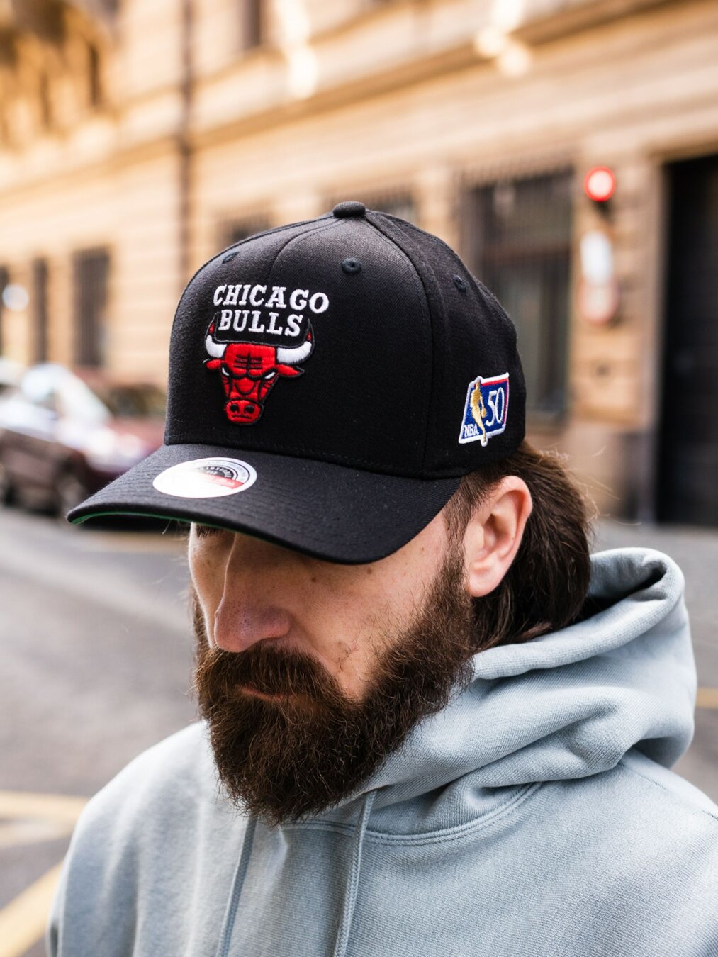 Men's Mitchell & Ness Black Chicago Bulls Custom Patch Snapback Hat