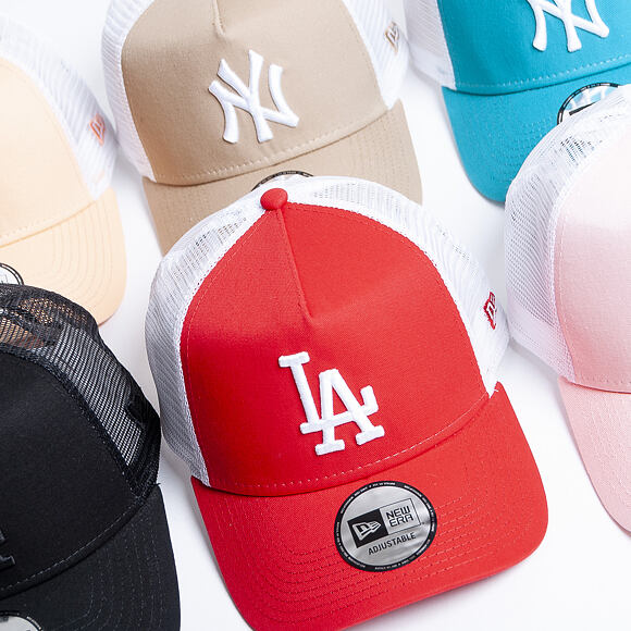 Kšiltovka New Era 9FORTY A-Frame Trucker Los Angeles Dodgers League Essential Pink/White