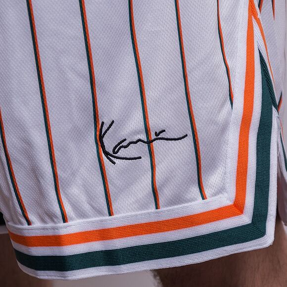 Kraťasy Karl Kani Small Signature Pinstripe Mesh Shorts white/green/orange