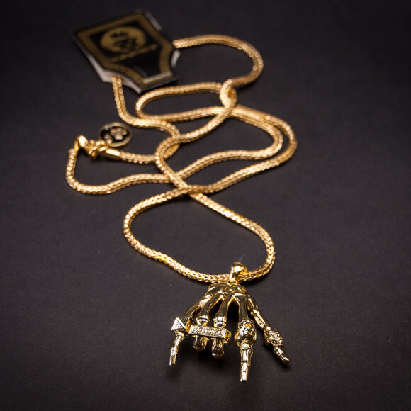 Pozlacený Řetízek na krk King Ice Skeleton Hand Rock Star