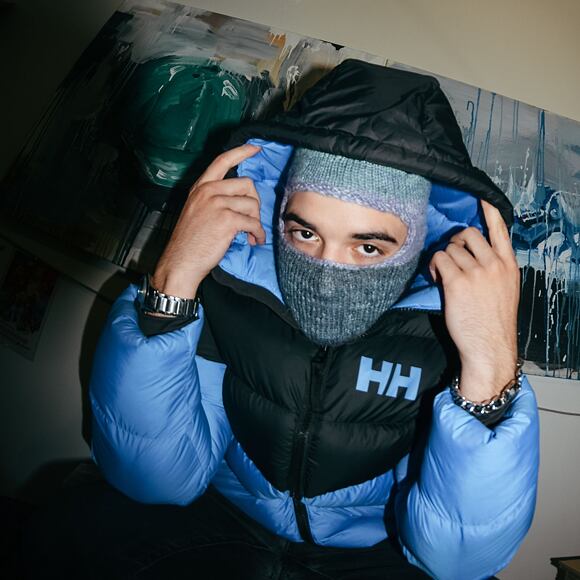 Custom made pletená Balaclava kukla - Baby Blue/ Magenta