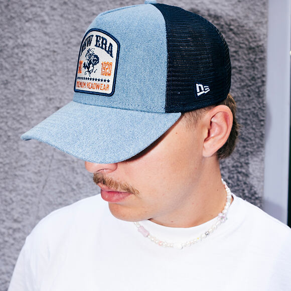 Kšiltovka New Era - Western Rodeo Denim Patch 9FORTY Trucker - Sky Blue / Navy