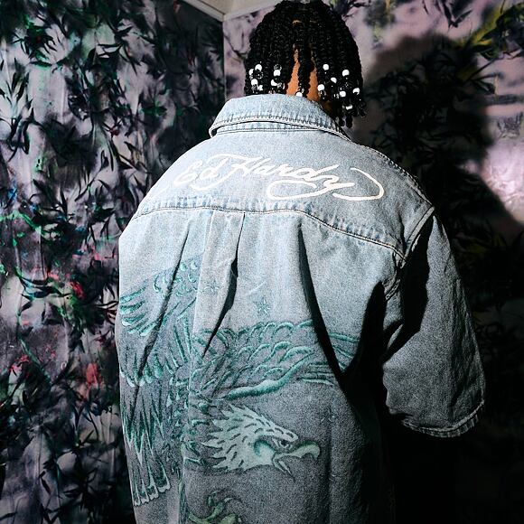 Košile Ed Hardy - Mens Eagle And Stars Relaxed Denim Shirt - Bleach