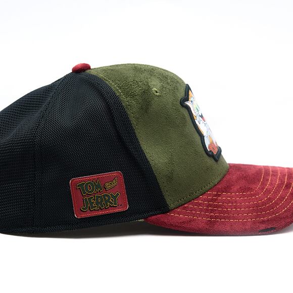 Kšiltovka Capslab - Tom & Jerry Trucker - Best Buddies Suede - Olive / Burgundy