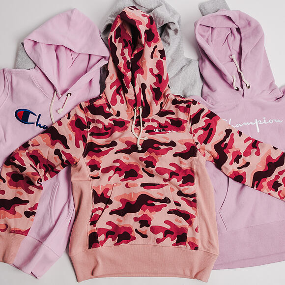 Dámská Mikina S Kapucí Champion Classic Mini Logo Embroidered Pink Camo