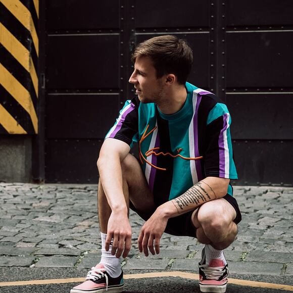 Triko Karl Kani Signature Stripe Tee Turquoise/Black/White - 6069902