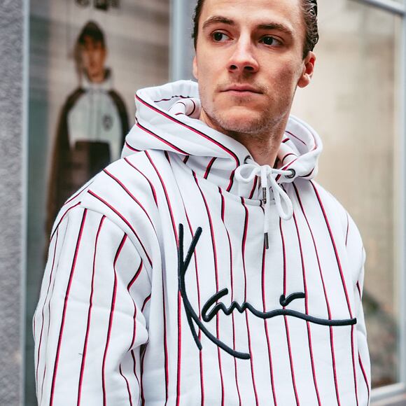 Mikina Karl Kani Signature Pinstripe Hoodie White/Black/Red 6093162