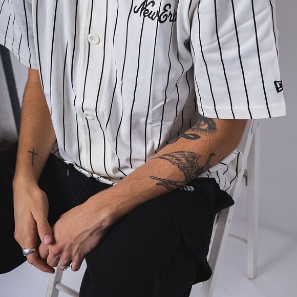 Baseballový dres New Era Pinstripe Jersey Off White / Brown