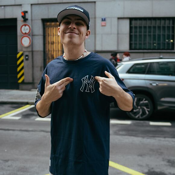 Triko New Era Heritage Back Print Oversized Tee New York Yankees Oceanside Blue / Off White