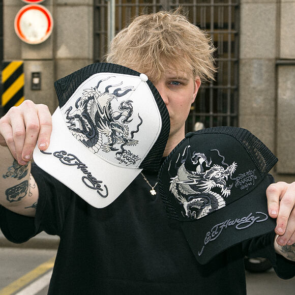 Kšiltovka Ed Hardy - Mono Giant Dragon Twill Front Mesh Trucker - White/Black