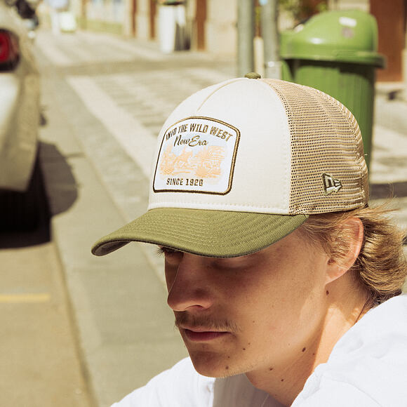 Kšiltovka New Era - Branded Wild West Patch 9FORTY M-CROWN A-Frame Trucker - New Olive / Stone