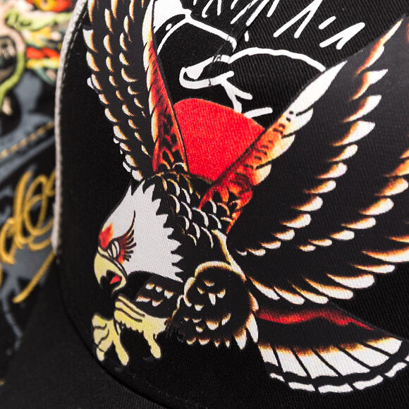 Kšiltovka Ed Hardy - Unisex Soaring Eagle Ed Hardy Script 5 Panel Cap - Black/Blue Wash