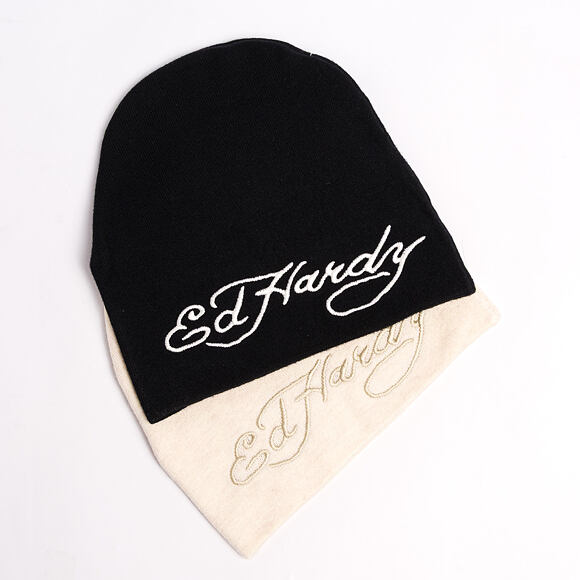 Kulich Ed Hardy - Unisex Skull Vegan Leather Applique Beanie - Black