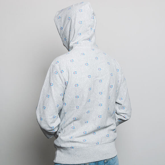 Mikina S Kapucí Champion Hooded Mini Logo All Over Print Sweatshirt Grey