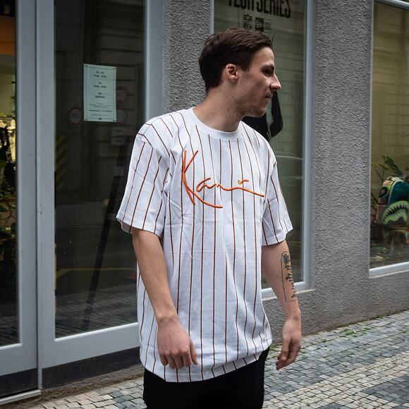 Triko Karl Kani 6069898 Signature Pinstripe Tee White/Orange/Black