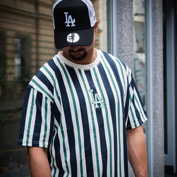 Triko New Era MLB Oversized Stripe Los Angeles Dodgers White / Blue / Green