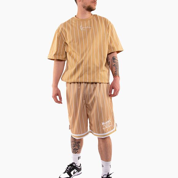 Triko Karl Kani Small Signature Pinstripe Tee sand/white