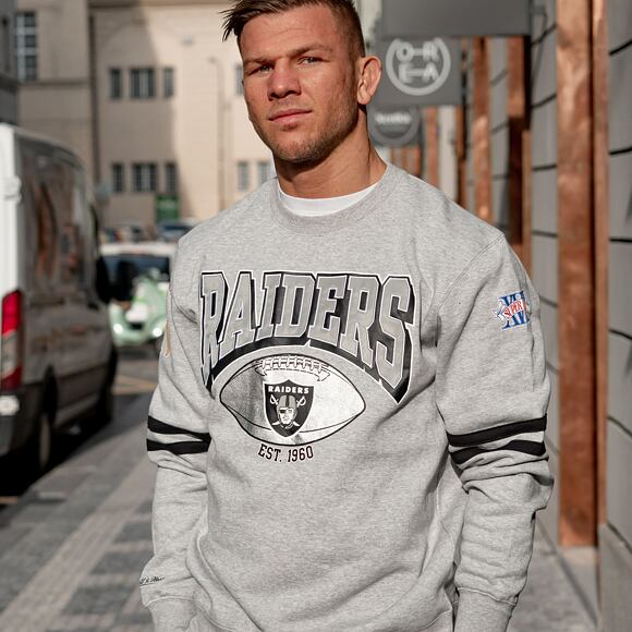 Mikina Mitchell & Ness All Over Print Fleece Crew Oakland Raiders Grey Heather