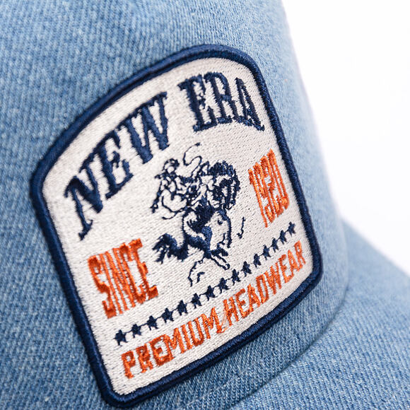 Kšiltovka New Era - Western Rodeo Denim Patch 9FORTY Trucker - Sky Blue / Navy