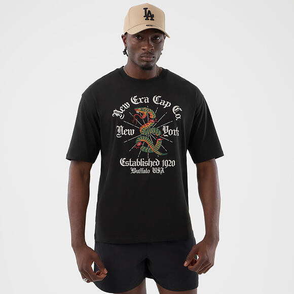 Triko New Era - Branded Oversized Graphic Tee - Black