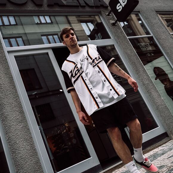 Dres Karl Kani Varsity Block Baseball Shirt White/Black/Orange - 6035404