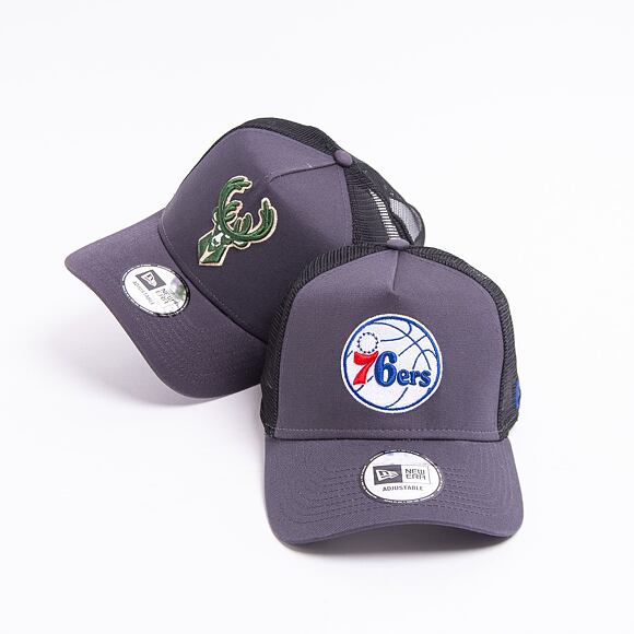 Kšiltovka New Era 9FORTY A-FRAME Trucker NBA Dark Base Team Milwaukee Bucks Graphite