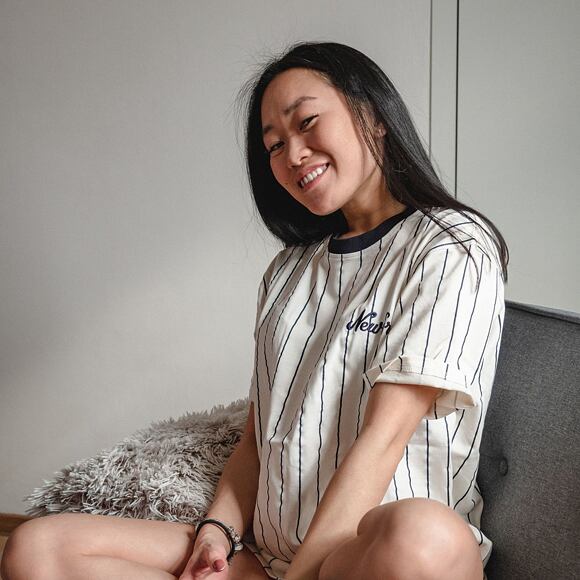 Triko New Era Pinstripe Oversized Tee Off White / Navy