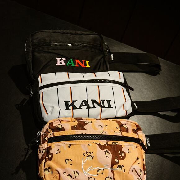 Ledvinka Karl Kani Retro Pinstripe Hip Bag white/black/orange