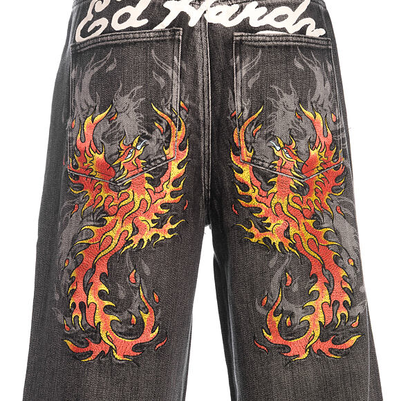 Kalhoty Ed Hardy - Embroidered Angel Xxtra Fit Jeans - Distressed Black Wash