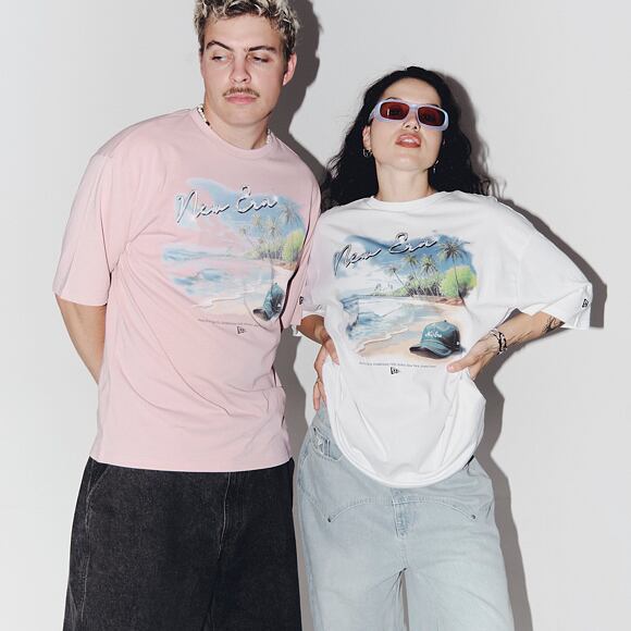 Triko New Era - Branded Beach Graphic Oversized Tee - Pink Rouge