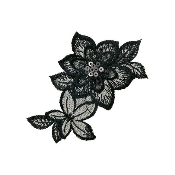 Nažehlovačka Monoquick - Černá krajková květina s flitry 9 x 9,5 cm