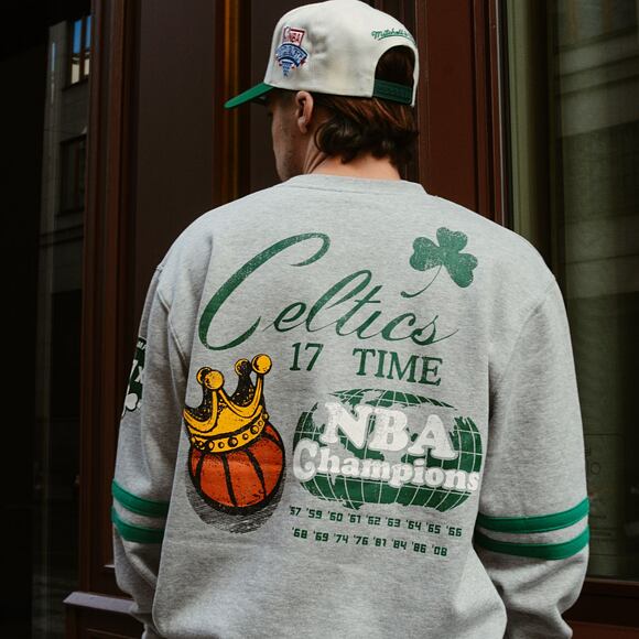 Mikina Mitchell & Ness All Over Print Fleece Crew Boston Celtics Grey Heather