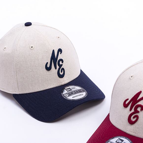 Kšiltovka New Era - Branded Linen 9FORTY - Stone / Navy