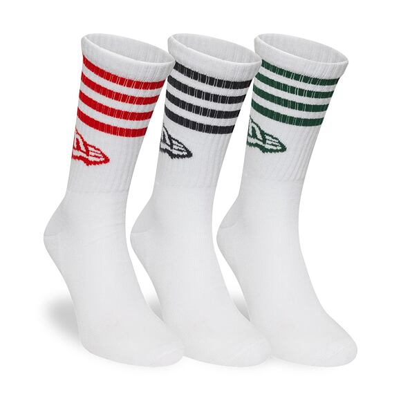 Ponožky New Era - Stripe Crew Socks 3pk - White