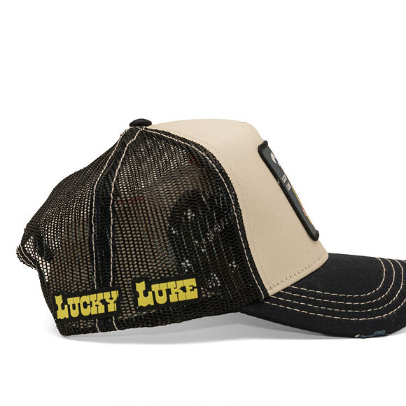 Kšiltovka Capslab - Lucky Luke Trucker - Gun Twirl Distressed Patch - Cream / Black