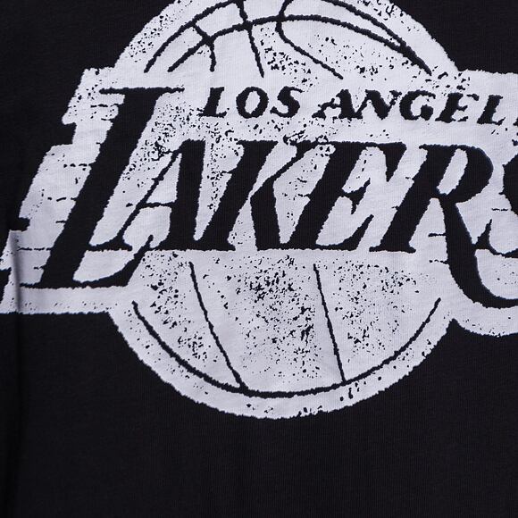 Triko New Era Distressed Logo Button Up Tee Los Angeles Lakers Black