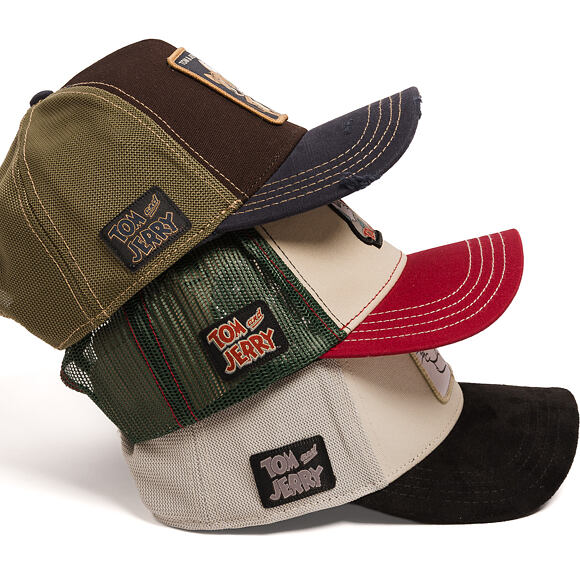 Kšiltovka Capslab - Tom & Jerry Trucker - Best Buddies Distressed Patch - Brown / Olive