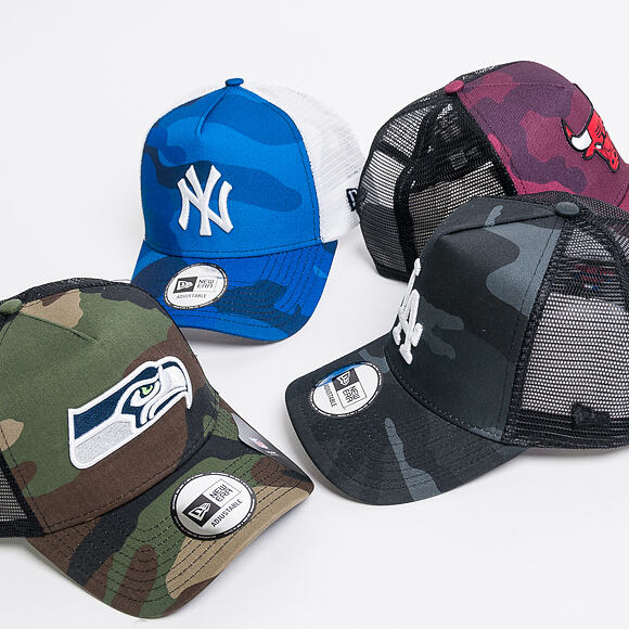 Kšiltovka New Era 9FORTY A Frame Trucker Camo New York Yankees Navy Camo/White Snapback