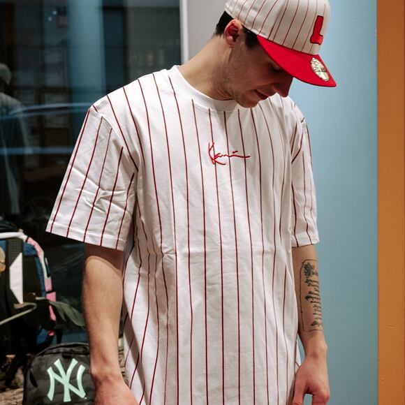 Triko Karl Kani Small Signature Pinstripe Tee White/Black/Red 6030139