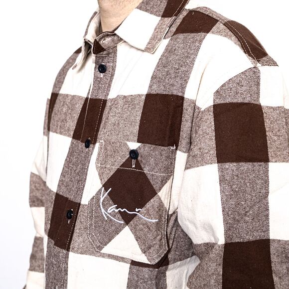 Košile Karl Kani 6023529 KK Chest Signature Flannel Shirt Cream/Brown KM214-053-1