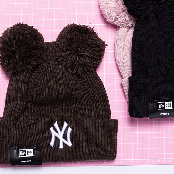 Dámský Kulich New Era MLB Womens Rib Pom Beanie New York Yankees Dark Brown / White