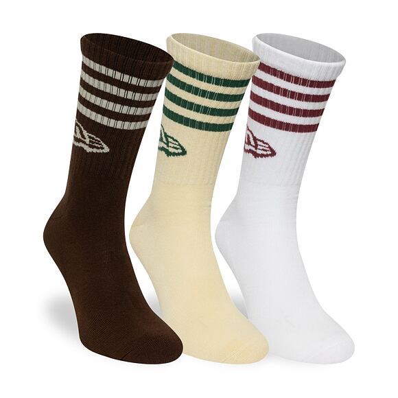 Ponožky New Era - Stripe Crew Socks 3pk - Brown / Cream / White