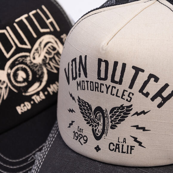 Kšiltovka Von Dutch - Trucker - Calif. Motorcycles 1929 Grey/Distressed Black Denim