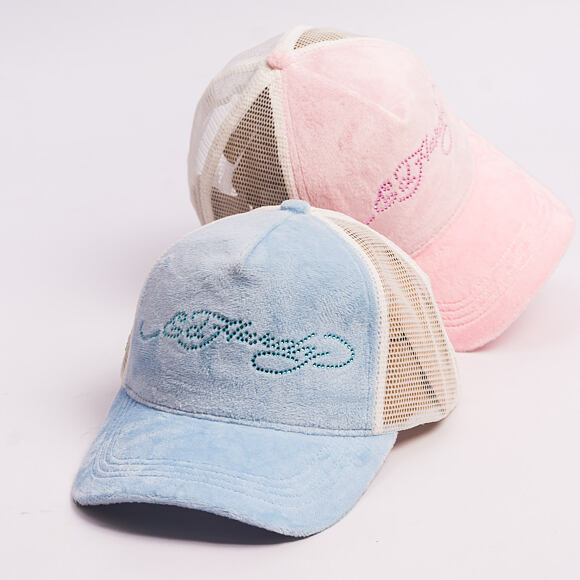 Kšiltovka Ed Hardy - Diamante Velour 5 Panel Trucker Cap - Sky Blue