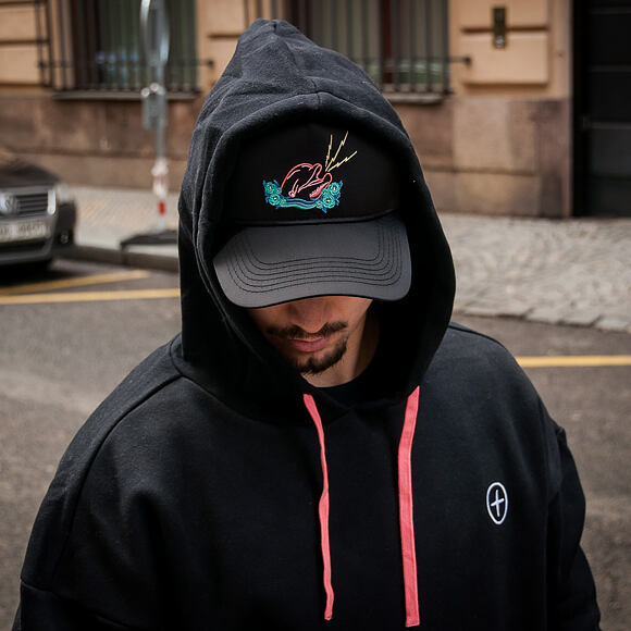 Mikina S Kapucí Pink Dolphin Drop Sleeve Hoodie Black