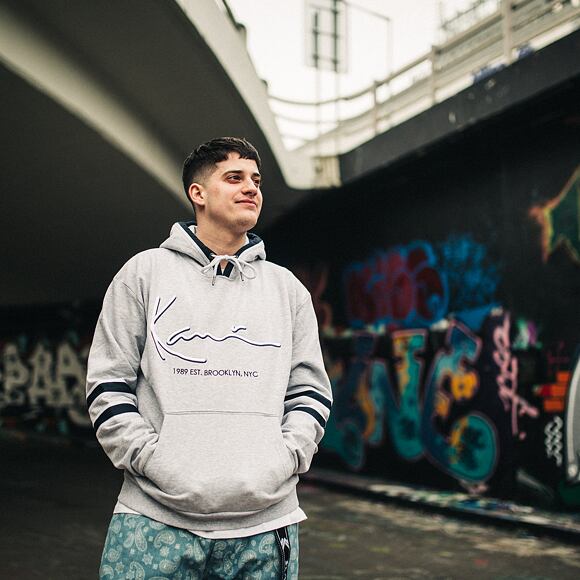 Mikina Karl Kani Signature Block Hoodie Grey/Navy/White