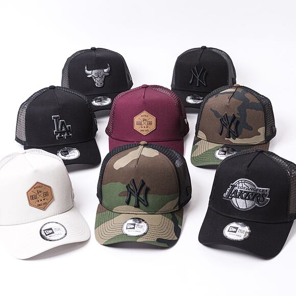 Kšiltovka New Era - MLB Clean 9FORTY Trucker - NY Yankees - Woodland Camo / Black