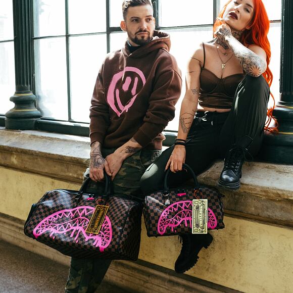 Taška Sprayground Pink Drip Brown Check Mini Duffle